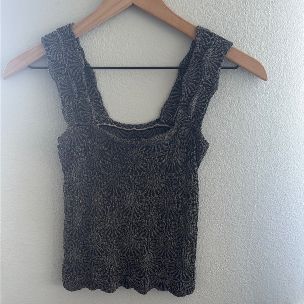 Free People Black and Gray Patterned Tank Top